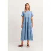 Bugatti Sommerkleid "Materialmix", Damen, Gr. XS, Normalgrößen, 340, blaugrau, 78% Baumwolle, 18% Polyamid, 4% Elasthan, unifarben, normal, Kleider Sommerkleid, mit asymmetrischen Raffungen