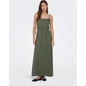 ONLY Maxikleid "ONLALTA S/L LONG STRAP DRESS PNT ZLO", Damen, Gr. M, N-Gr, grün (kalamata), Web, Obermaterial: 98% Polyester, 2% Elasthan, unifarben, regular fit lang, Rundhals, Kleider Maxikleid
