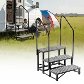 Vevor Wohnmobiltreppe mit 2 Handläufen (3 Stufen), Standtreppe mit 300 kg Tragkraft, Außentreppe mit Rutschfester Matte für Senioren/Haustiere, Trittstufe für Camper, Mobilheim, Veranda, Pool und Spa