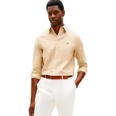 Tommy Hilfiger für Herren. MW0MW42455 Beigefarbenes Freizeithemd (M), Lässig, Baumwolle, Klassisch, Langarm