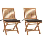 Syfax Gartenstühle 2 Stk. mit Taupe Kissen Teak Massivholz