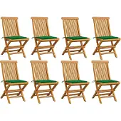 vidaXL Klappstühle mit grünen Kissen, 8-teilig, Massivholz Teakholz