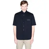 Armani Exchange für Herren. XM002317AF24533UB101 Marineblaues Boxy-Hemd (S), Lässig, Baumwolle, Kurzarm