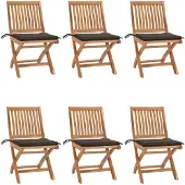 Syfax Klappstühle mit Kissen, 6-teilig, Massivholz Teakholz