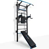 Thunder Sprossenwand Kraftstation mit Klimmzugstange Dip-Station und Trainingsbank bis 150 kg