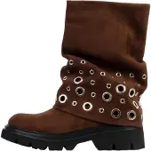 Super Mode Stiefeletten mit Schnürung und Reißverschluss, runder Schuhspitze und flachem Absatz