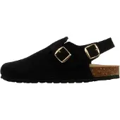 The Divine Factory Leder-Pantoletten Boreal BS mit verstellbarem Riemchen, runder Schuhspitze und flachem Absatz