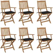 Syfax Klappbare Gartenstühle 6 Stk. mit Kissen Massivholz Akazie