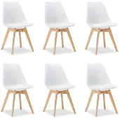 Homestyle4u Essstühle 6er Set hell Weiß Schalenstuhl Kunststoff Holzbeine Esszimmerstuhl Küchenstuhl Skandinavisch