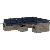 Syfax 10-teiliges Gartensofa-Set mit Kissen, grau, Polyrattan