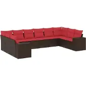 Syfax 10-teiliges Gartensofa-Set mit Kissen, braun, Polyrattan