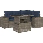 Syfax 5-teiliges Gartensofa-Set mit Kissen, grau, Polyrattan
