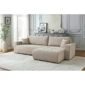 Fun-Möbel Ecksofa Schlafsofa Sofa ARMARI in Stoff Wind Beige Ottomane Links