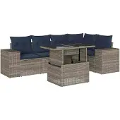 Syfax 6-teiliges Gartensofa-Set mit Kissen, grau, Polyrattan