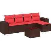 Syfax 6-teiliges Gartensofa-Set mit Kissen, braun, Polyrattan