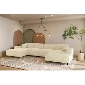Fun-Möbel Wohnlandschaft Sofa U-Form GLORIA in Stoff Scala Creme