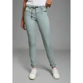 Kangaroos Chinohose , Damen, Gr. 32, N-Gr, blaugrau, Web, Obermaterial: 98% Baumwolle, 2% Elasthan, gerade, unten schmal lang, Hosen Chinohose, in schmaler Form, mit Kordel zu binden