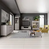 Lomadox Wohnzimmer Set Beige LAURO-161 modern mit Rillenoptik 6-teilig