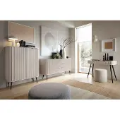 Lomadox Wohnzimmer Set 3-teilig mit Rillen in Beige, Metallfüße schwarz, ZARA-160
