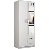 Pressiode Kleiderschrank Mit Spiegel Schrank Mit Schubladen, Flurgarderobe, Weiß, 80 cm Breite