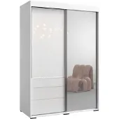 Mzm24 Schiebetürenschrank mit Schubladen und Spiegel Torino 2D1L 140 Weiß (Lacobel)