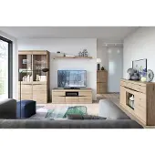 Lomadox Wohnzimmer Set mit Beleuchtung SANFORD-129 in Eiche hell Nb.