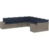 Syfax 10-teiliges Gartensofa-Set mit Kissen, grau, Polyrattan