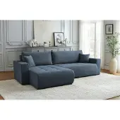 Fun-Möbel Ecksofa Schlafsofa Sofa ARMARI in Stoff Wind Dunkelblau Ottomane Rechts