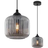 Light11 HOME Riffle Schwarze Hängelampe 1 Flacher Graphit-Lampenschirm Zylinder E27