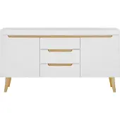 Lomadox Sideboard Wohnzimmer in Weiß Matt mit Eiche STOCKTON-61