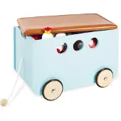 Pinolino Truhe "Jim", blau (mint, braun), Truhen, Kinder, B/H/T: 36cm x 36cm x 50cm, Truhe, mit 4 Rollen und Zugseil, B:36cm H:36cm T:50cm