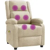 Syfax Massagesessel Stoff Creme, 6 Massagezonen, manuelle Liege- & Vibrationsfunktion, 70x93x98 cm