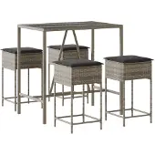 Syfax 5-tlg. Gartenbar-Set mit Kissen Grau Poly Rattan