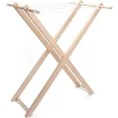 Gerkimex Playwood Trockenständer für Puppenkleidung aus Holz, klappbar, mit sechs Seilleinen