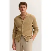 Bugatti Strickjacke "Regular Fit", Herren, Gr. L, beige (40, beige), Rippstrick, 100% Baumwolle, unifarben, regular fit, Strickjacken Strickjacke, geknöpft mit Polokragen