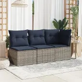 Syfax Gartensessel ohne Armlehnen mit Kissen Grau Poly Rattan