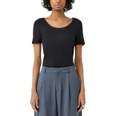 QS Kurzarmshirt , Damen, Gr. M (38), schwarz, Jersey, Obermaterial: 94% Polyamid, 6% Elasthan, unifarben, körpernah hüftbedeckend, tiefer Rundhals, Shirts Kurzarmshirt, mit tiefem Rundhals