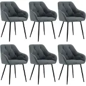 Woltu Esszimmerstuhl, ergonomischer Sessel, aus Samt, Metallbeine, Dunkelgrau