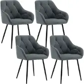 Woltu Esszimmerstuhl, ergonomischer Sessel, aus Samt, Metallbeine, Dunkelgrau