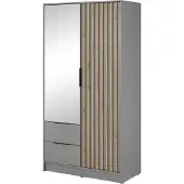 Masseno Drehtürenschrank NELIANA 105 cm Kleiderschrank Schlafzimmer Schrank 2-türig mit Spiegel Grau