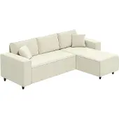 HOMCOM Ecksofa 3-Sitzer Sofa in L-Form Eckcouch mit Chaiselongue Cremeweiß