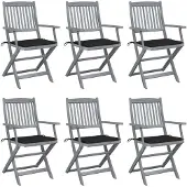 Syfax Klappbare Gartenstühle 6 Stk. mit Sitzkissen Massivholz Akazie