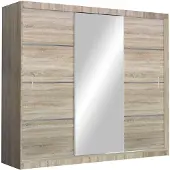 Masseno Schiebetürenschrank NASUS 250/215/61 cm 3-türig mit Spiegel Sonoma Eiche