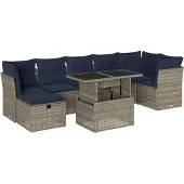 Syfax 8-teiliges Gartensofa-Set mit Kissen, grau, Polyrattan