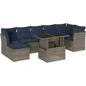Syfax 8-teiliges Gartensofa-Set mit Kissen, grau, Polyrattan