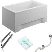 Polimat Rechteckbadewanne Capri 100x70 + weiße Verkleidung + Siphon