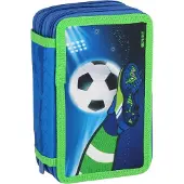 Spirit Schüler Etui 28 teilig 3-Zipper Mäppchen FUSSBALL blau grün
