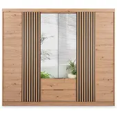 Masseno Schiebetürenschrank AKALI 250/213/60 cm 4-türig mit Spiegel Eiche Artisan