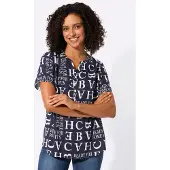 Casual Looks Druckbluse , Damen, Gr. 36, blau (marine, ecru, bedruckt), 100% Viskose, gemustert, mehrfarbig, Rundhals, Blusen Druckbluse