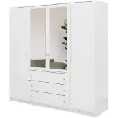 Masseno Drehtürenschrank GALIO 196/200/57,5 cm 4-türig mit Spiegel Weiß